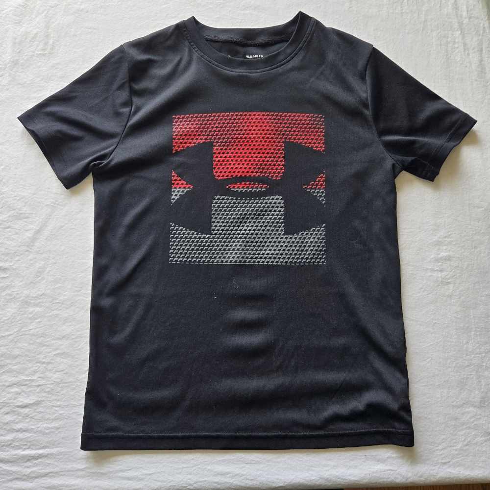 Under Armour Boys Black Short-Sleeve Performance Tee with Red & Gray Logo, YLG
